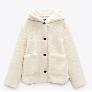 Zara Hooded Fleece Jacket in Ecru
